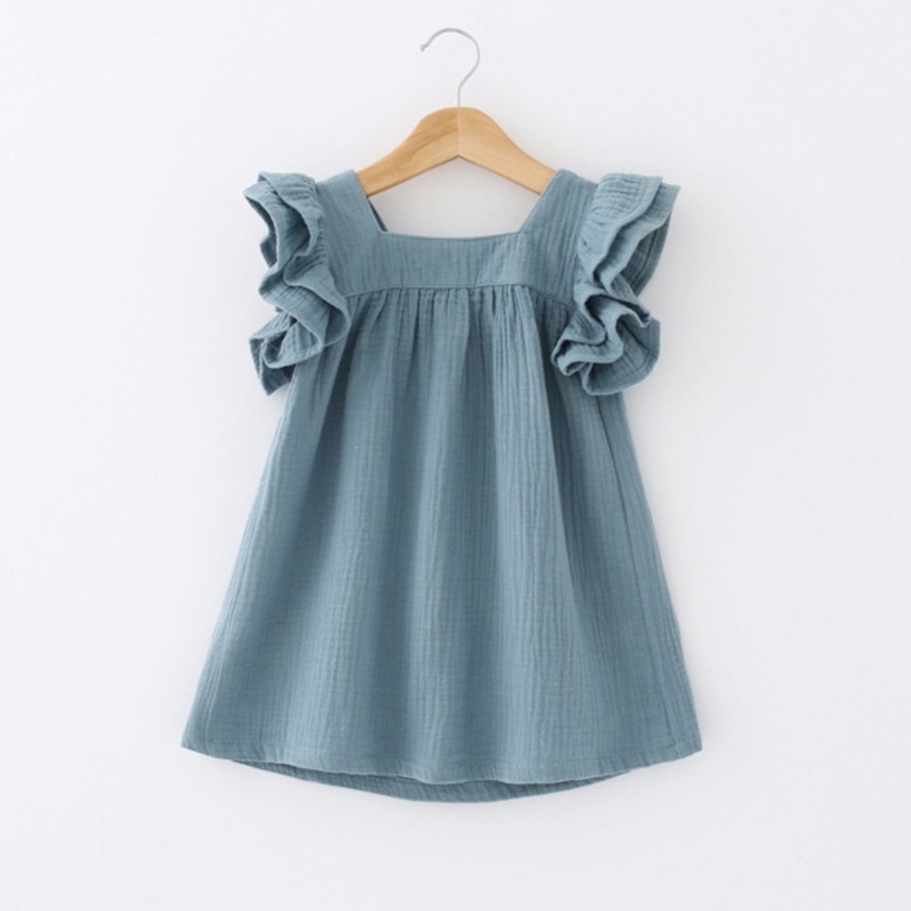 Toddler Girls' Frill Sleeve Cadet Blue Fly Dress